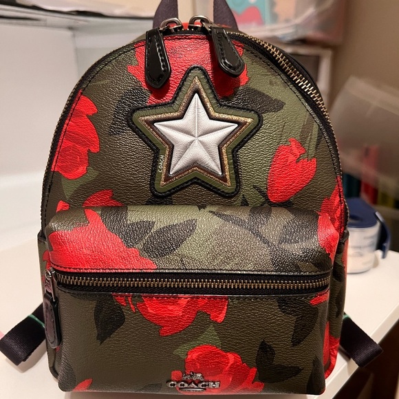Coach Mini  Charlie Backpack with Red Floral Camo and Star Patch main image 6